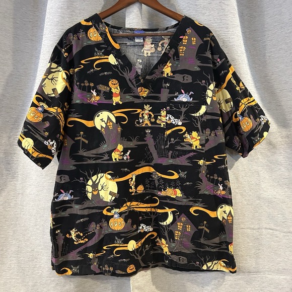 DISNEY Pooh & Friends Nurse Scrubs Sz XL With Pockets Halloween Y2K - Picture 1 of 6